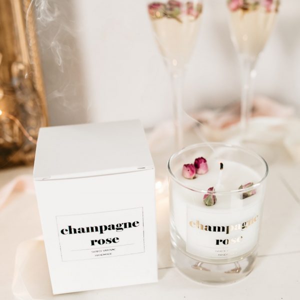 Duftkerze Champagne Rose Sendoro handmade Onlineshop Geschenk Kerze Shop