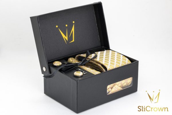 Sli Crown Sendoro Krawatte Geschenkbox Onlineshop Geschenk Mann Männer Manschette gold