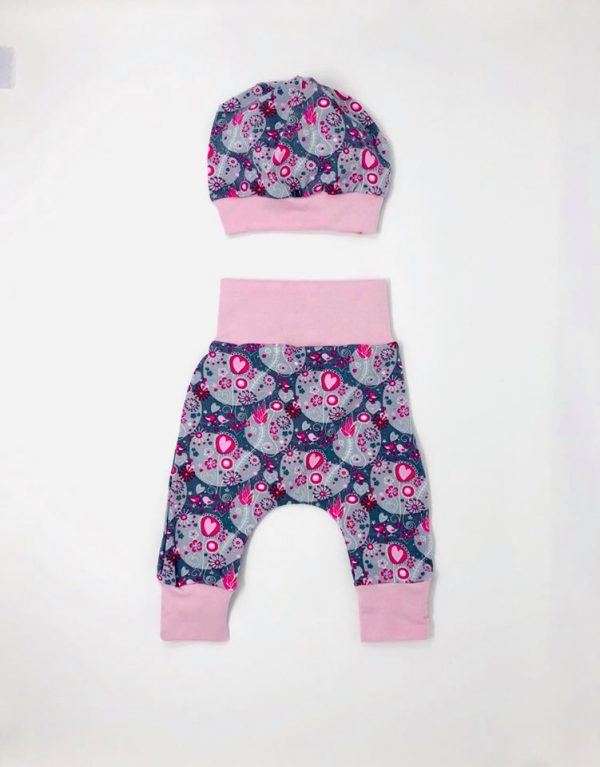 Handmade Baby Set Sendoro Shop Mütze Hose 50 56 62 68 74 rosa herzen mädchen geschenk