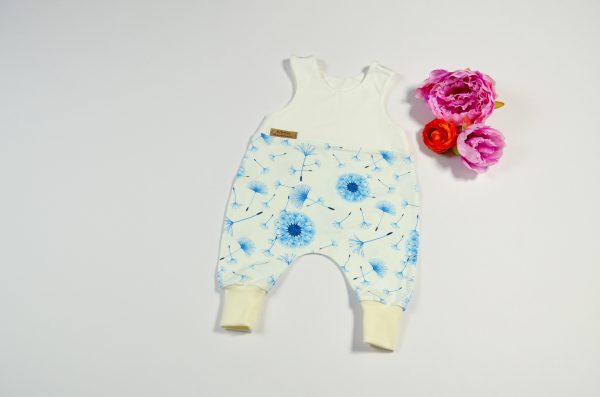 Strampler Pusteblume Sendoro Shop handmade Baby blau weiß 1