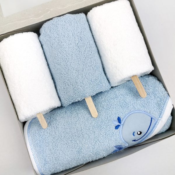 Handtücher Baby Kapuzenbadetuch Set Sendoro Geschenk Geburt Online Shop blau Lollipop