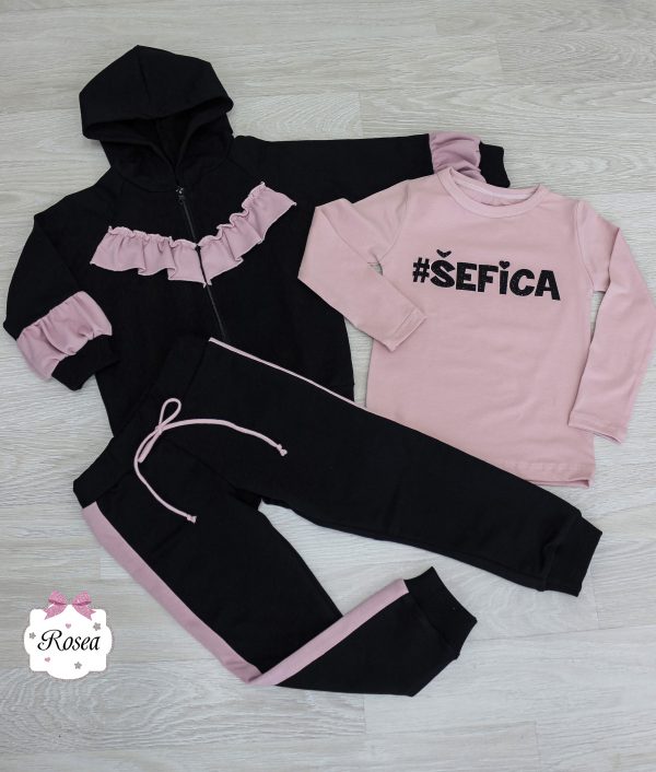 Trainingsanzug-Rüschen-Pink-hose-hoodie-body-shirt-mit-namen-wunschtext-sendoro-shop-rosea-schwarz