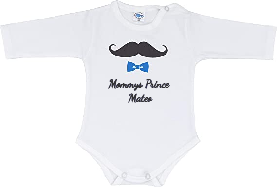 mommys prince body mit namen personalisiert sendoro shop schnurrbart weiss blau