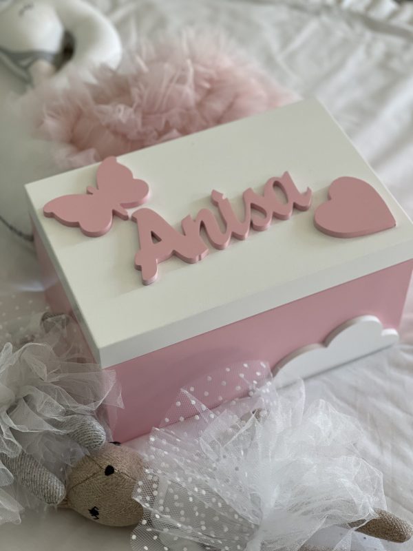 erinnerungskiste baby erinnerungskiste truhe mit namen personalisiertes geschenk geburt taufe sendoro shop handmade rosa weiss