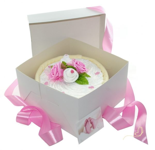 babygeschenk windeltorte rund cake rosa dubistda sendoro shop handmade