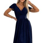 425-8 MATILDE Kleid mit Ausschnitt und kurzen Ärmeln - Marineblau mit Glitzer-7