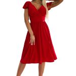 425-9 MATILDE Kleid mit Ausschnitt und kurzen Ärmeln - rot mit Glitzer-6