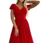 425-9 MATILDE Kleid mit Ausschnitt und kurzen Ärmeln - rot mit Glitzer-7