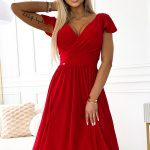 425-9 MATILDE Kleid mit Ausschnitt und kurzen Ärmeln - rot mit Glitzer-4