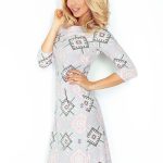 Kleid mit Reißverschlüssen - großes rosa und grau Muster 38-21-4