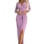 404-10 Glänzendes Kleid mit Ausschnitt und Schlitz am Bein - schmutziges Rosa mit Glitzer-7